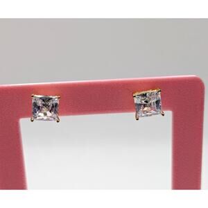 RADIANCE by ABSOLUTE Sterling Silver Princess Cut CZ Stud Earrings Gold Vermeil